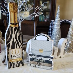Zebra Print Champagne Decor with Designer Inspired Book Stack